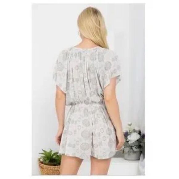 Button Down Flare Sleeve Romper Shorts - Picture 7 of 7